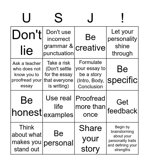 Tips From USJ! Bingo Card