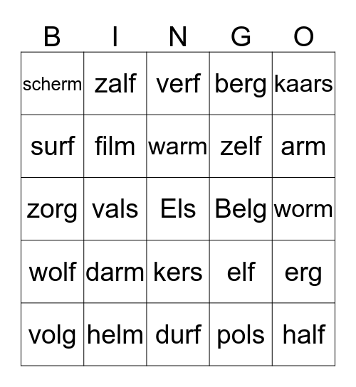 2 letters achteraan 2 Bingo Card