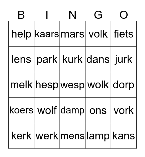 2 letters achteraan 2 Bingo Card