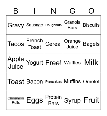 Breakfast Food Bingo Card