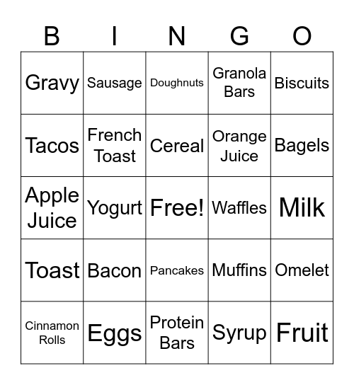 Breakfast Food Bingo Card