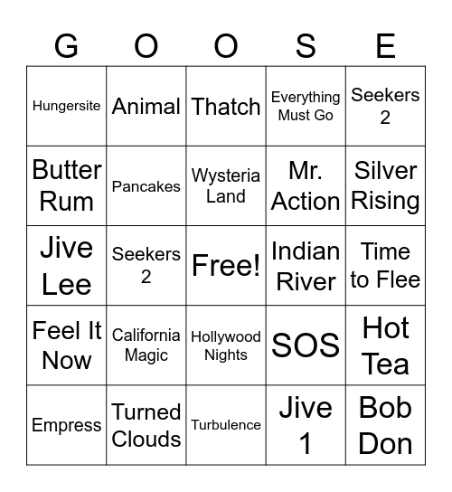 SoCal Goose 9/25-9/26 Bingo Card