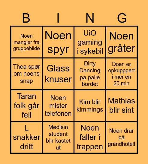 Galla Bingo Card