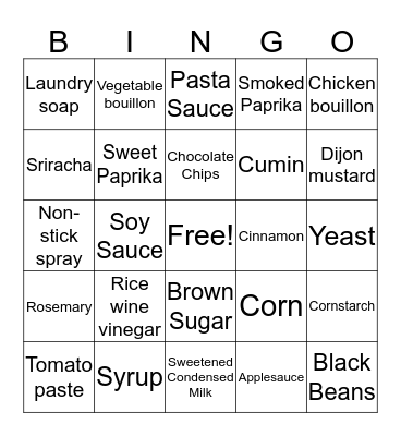 Emily's Stock the Pantry Bridal Shower Bingo Card