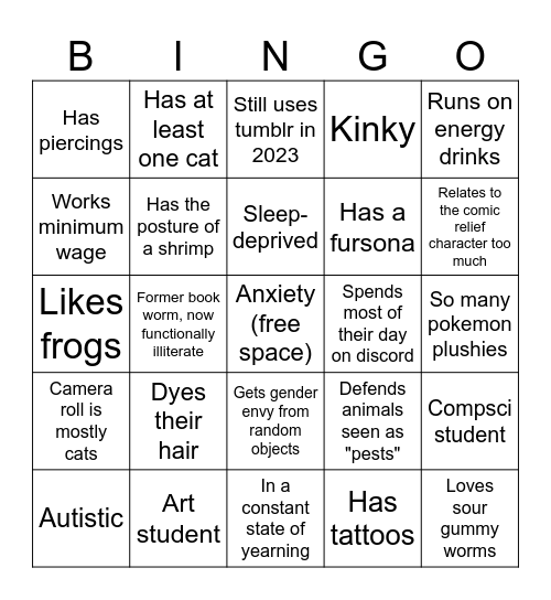 20-something year old Queer Bingo Card