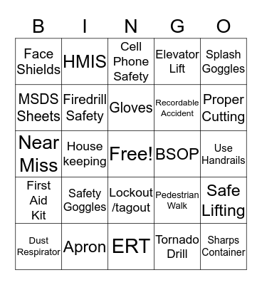 Safety Bingo Card