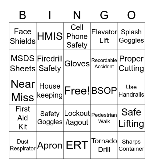 Safety Bingo Card