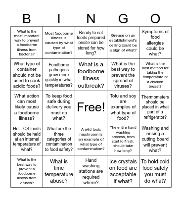 Food Safety Bingo Card