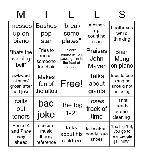 TMills bingo Card