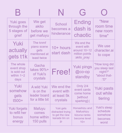 Yuki Tiering Twilight fest Bingo Board Bingo Card