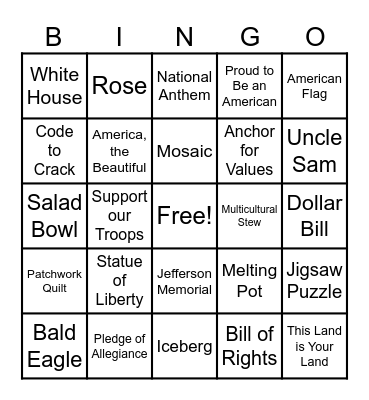 American Symbols & Metaphors Bingo Card