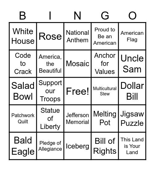 American Symbols & Metaphors Bingo Card