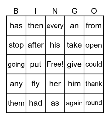 October High Frequency Words Bingo Card