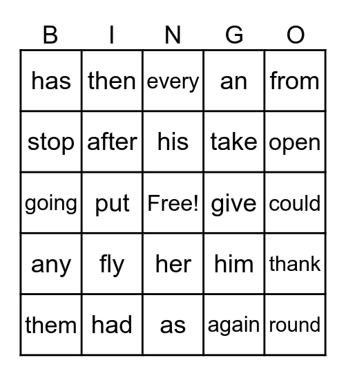 October High Frequency Words Bingo Card