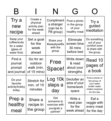 October Fall Challenge! Bingo Card