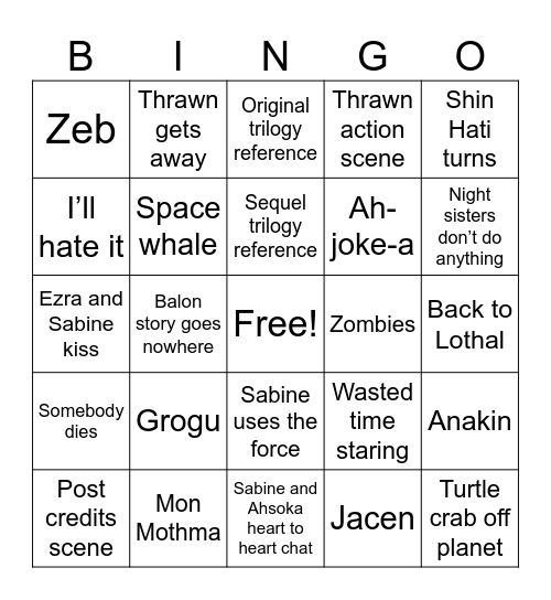 Ahsoka Finale Bingo Card