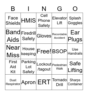 Safety Bingo Card