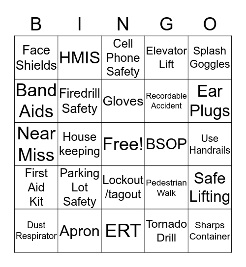 Safety Bingo Card