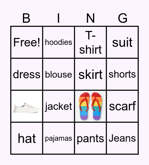 clothes Bingo Card