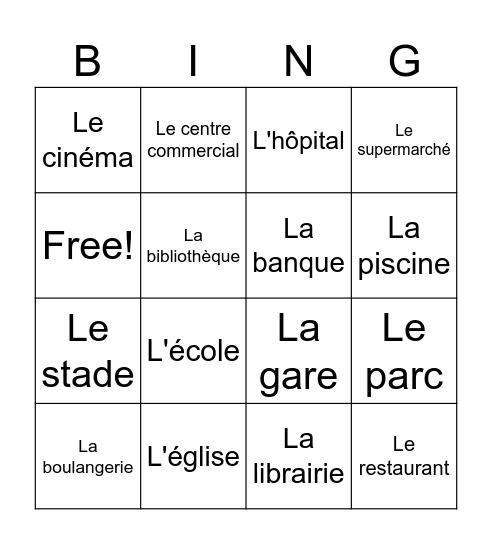 Les lieux de la ville Bingo Card