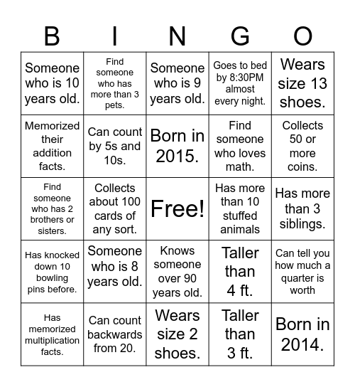 Getting to Know You Math Bingo (3-5) Bingo Card