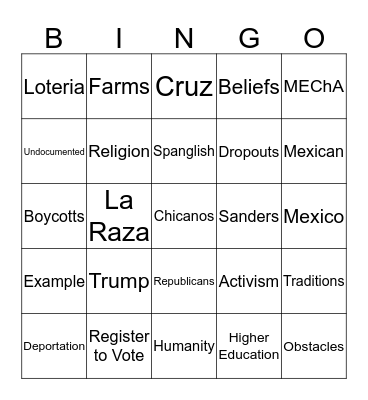 Chicano Bingo  Bingo Card