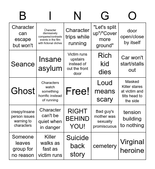 Horror Movie Tropes Bingo Card