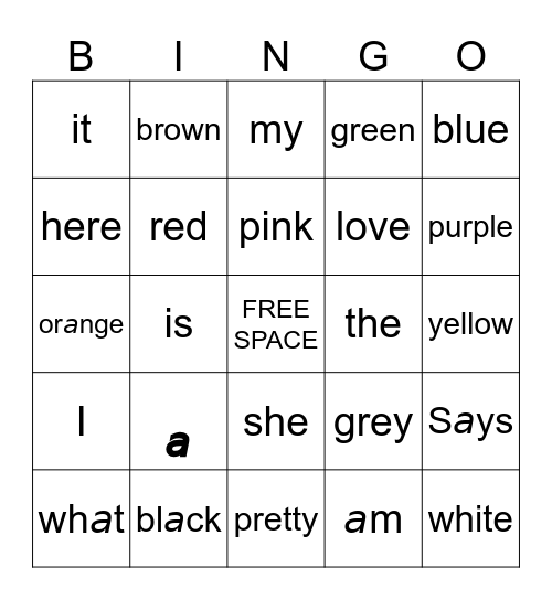 Sight Words Bingo Card