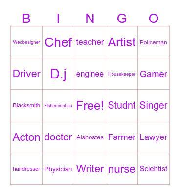 Occupation bingo Card