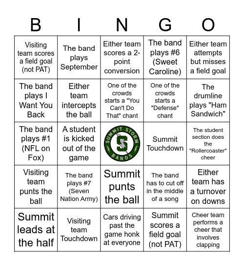 ⚡️ Summit Pep Band Bingo ⚡️ Bingo Card