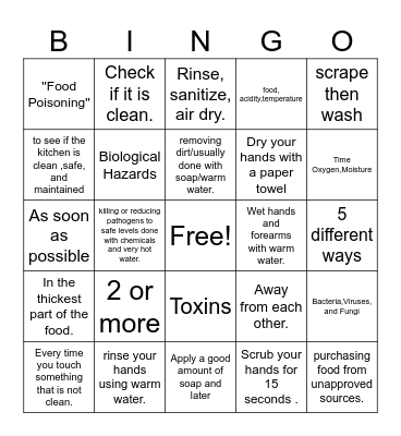 Food Safety Bingo Card