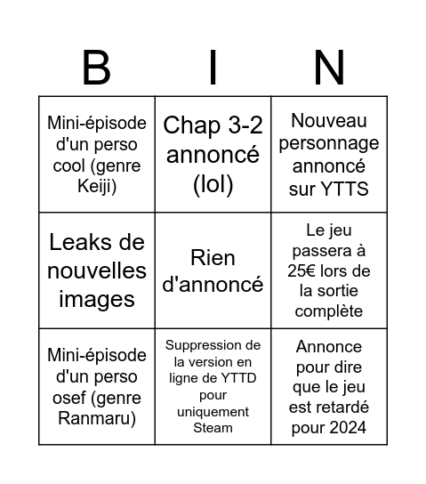 Untitled Bingo Card