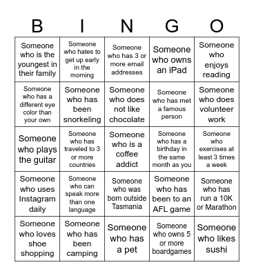 ICEBREAKER BINGO! Bingo Card