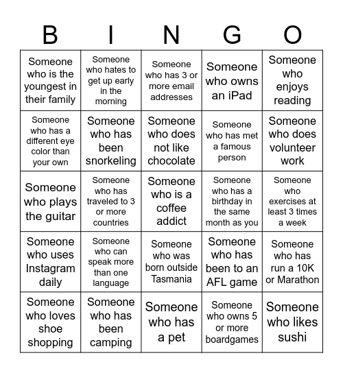 ICEBREAKER BINGO! Bingo Card