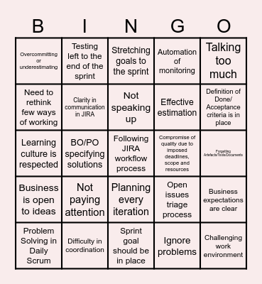 Retrospective Bingo Card