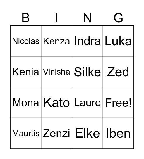 Naam Bingo Card