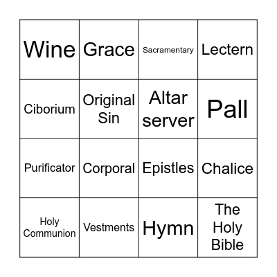 Marcus’ First Holy Eucharist Bingo Card