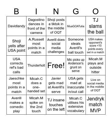 USA mens OQT Bingo Card