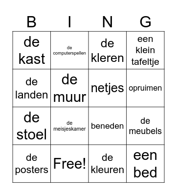 Mijn slaapkamer Bingo Card