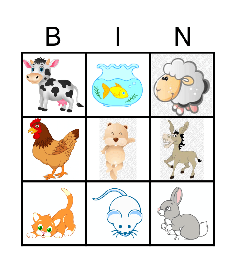 PETS AND FARM ANIMALS Bingo Card