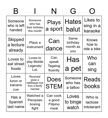 Ultimate NCL FILSOC Human Bingo Card