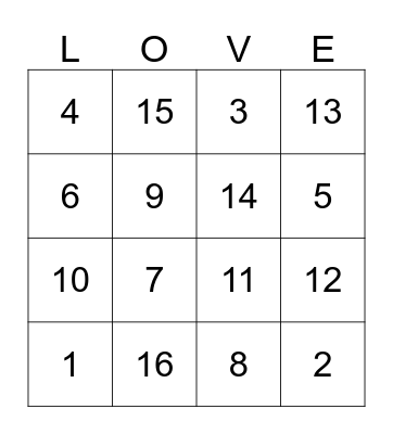 LOVE  Bingo Card