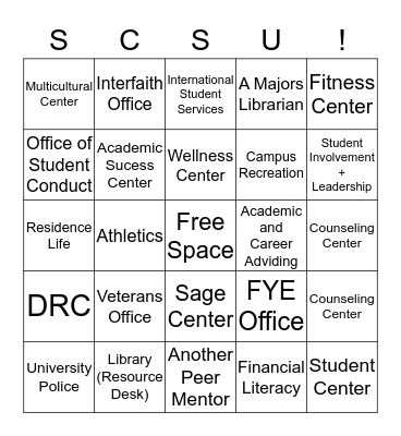 Campus Resources  Bingo Card