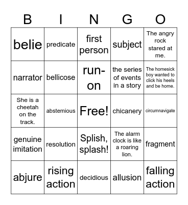 Vocabulary Bingo Card