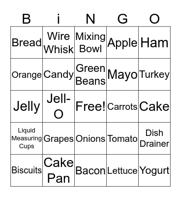 Foods & Utensils Bingo Card