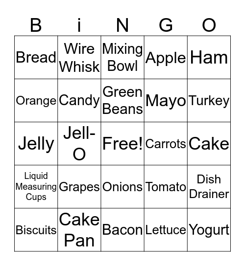 Foods & Utensils Bingo Card