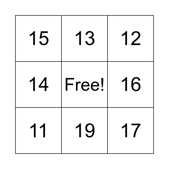 Ten and More Bingo Card