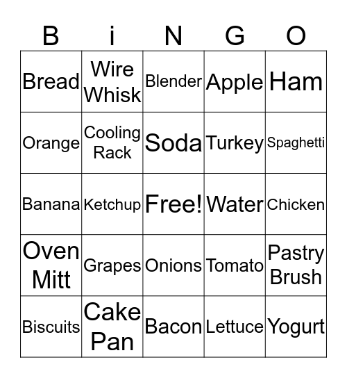 Foods & Utensils Bingo Card