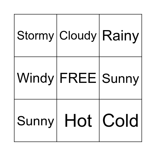 Weather Word Bingo Card
