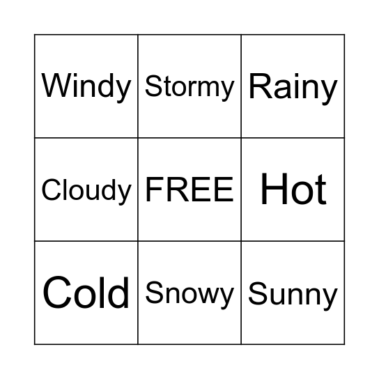 Weather Word Bingo Card